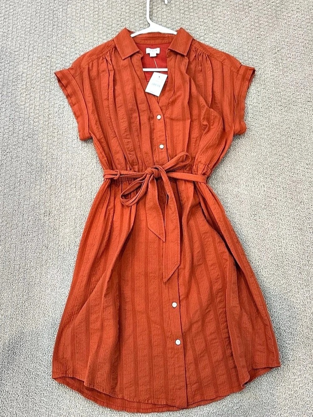 J.Crew Tie-waist shirt-dress in stripe Midi Dress, Orange NWT